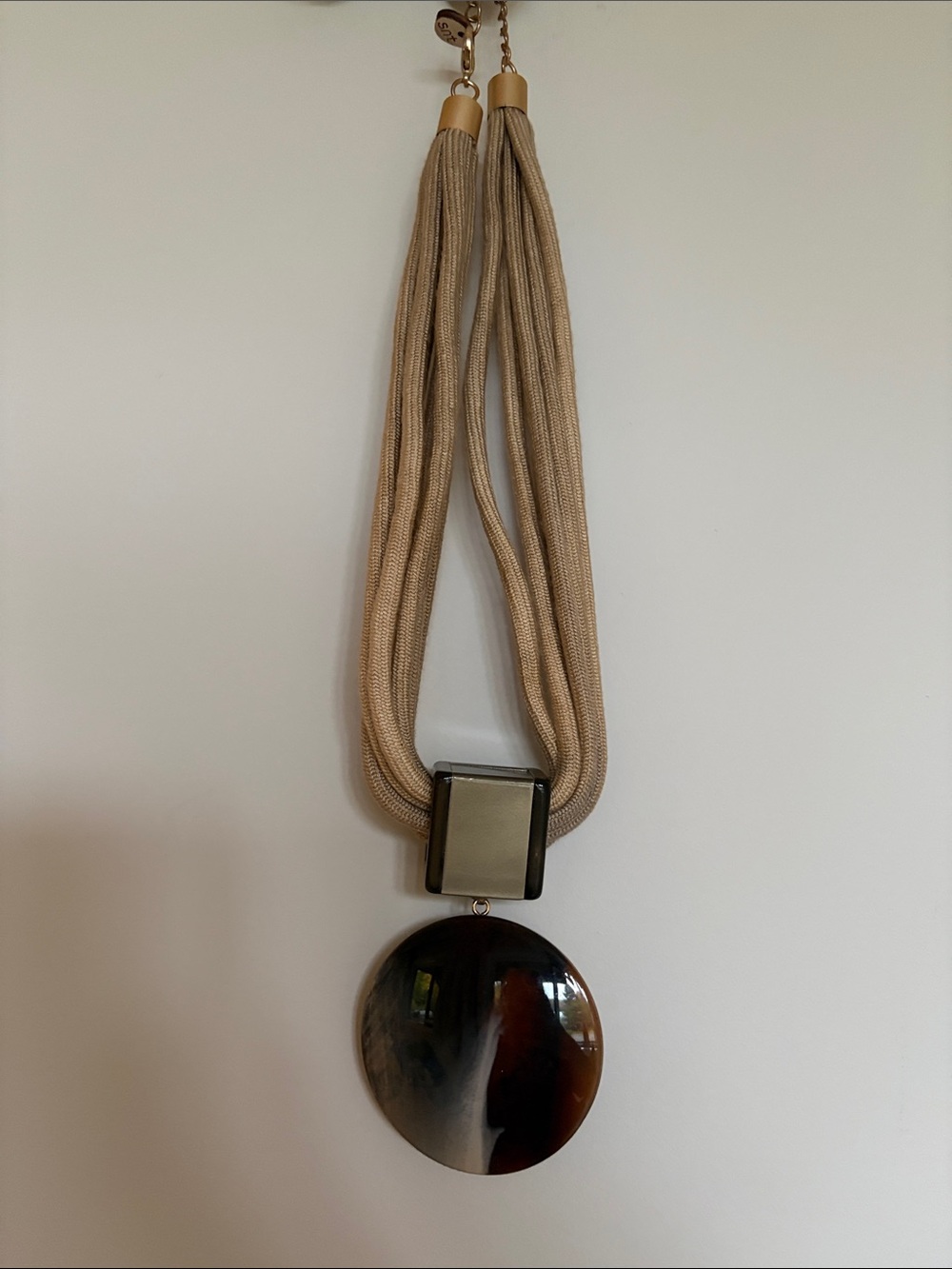 SNT Statement Necklace – Beige Cord & Oversized Pendant